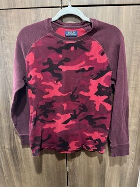 Polo by Ralph Lauren Burgundy and Red Waffle-Knit Crew